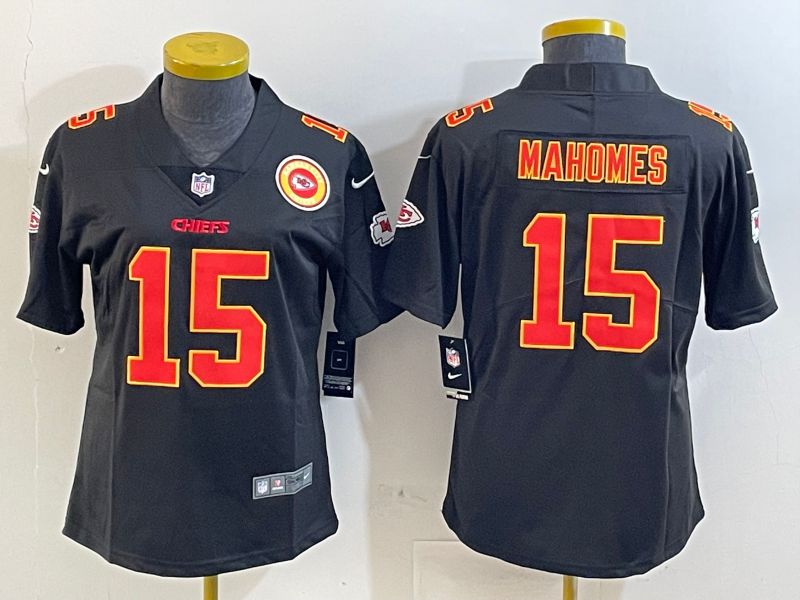 Youth Kansas City Chiefs #15 Mahomes Black 2025 Nike Vapor Limited NFL Jersey style 3